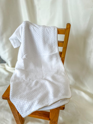 White W/ Gold Trim Paty Pal Knit Swaddle/Blanket