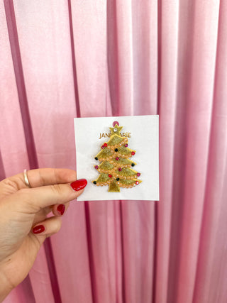 Gold & Multi Beaded Christmas Tree Brooch