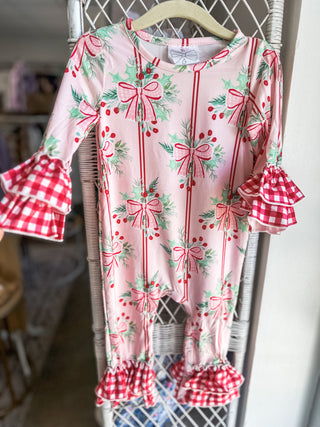 Holly Bows & Stripes Onesie