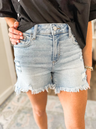 Freya Fray Light Wash Boyfriend Denim Shorts - CELLO