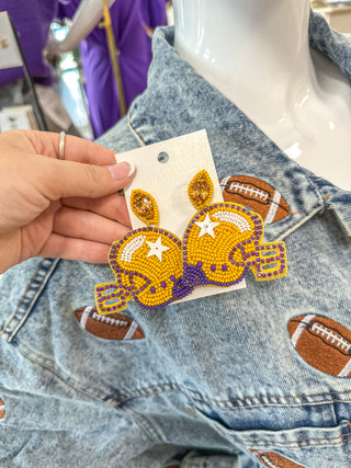 Gold & Purple Helmet Beaded Earrings
