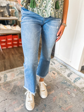 Beckons High Rise Kick Flare Raw Hem Jeans - Flying Monkey