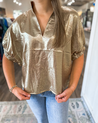 Champagne Glow Gold Metallic Top