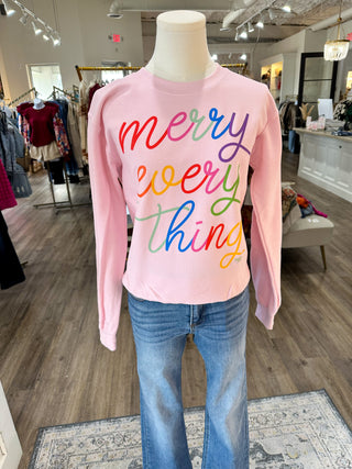 Soft Pink Merry Everything Colorful Sweatshirt