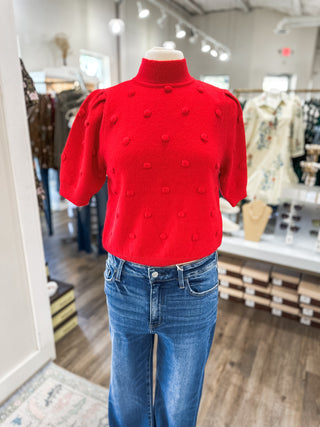 Red Polka Dot Textured Sweater Top