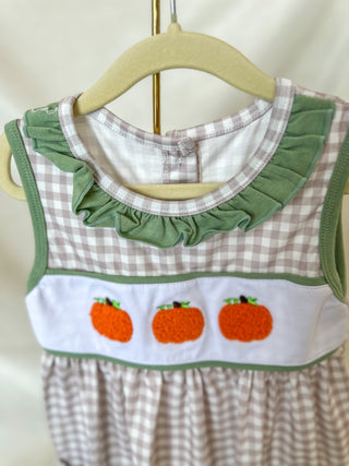Green Plaid French Knot Pumpkin Dress