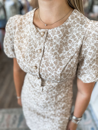 Darling Pearl Floral Jacquard Mini Dress
