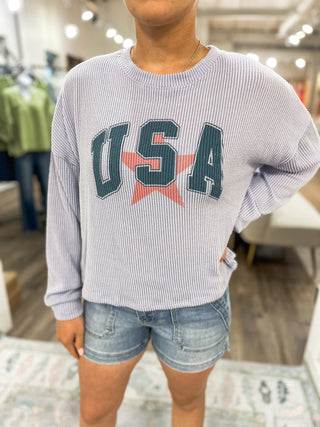 Ribbed Vintage USA Graphic Pullover