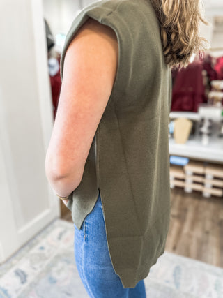 Olive Fall Forward Sleeveless Sweater