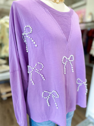 Purple Pretty In Pearls Long Sleeve Top