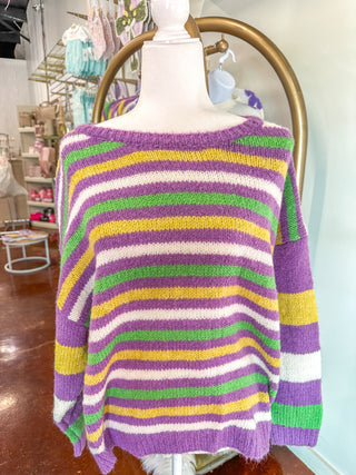 Striped Mardi Gras Colors Sweater