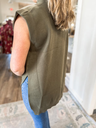 Olive Fall Forward Sleeveless Sweater