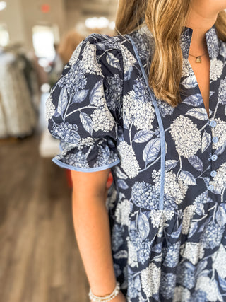 Hydrangea Hill Puff Sleeve Midi Dress