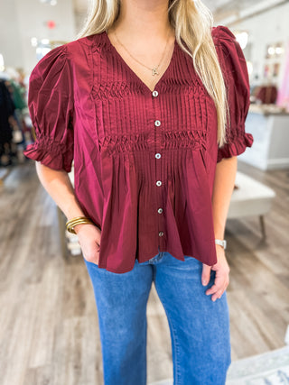 Burgundy Meadow Smocked Top