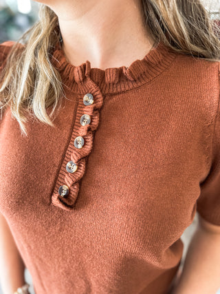 Cinnamon Feminine Edge Puff Sleeve Sweater