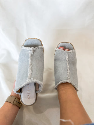 Denim Verona Frayed Espadrille Wedge - OASIS SOCIETY
