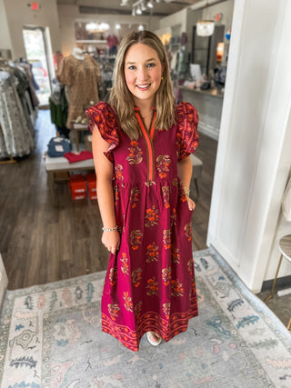 Garnet Tuscan Bloom Midi Dress