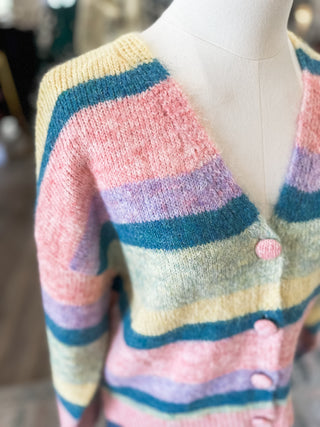 Pink Combo Pastel Striped Caradiagn Sweater