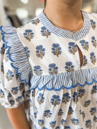 Blue Petal Prairie Scalloped Trim Top