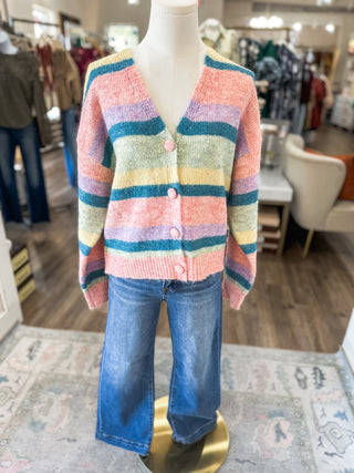 Pink Combo Pastel Striped Caradiagn Sweater