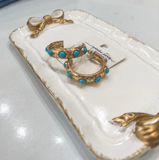 Gold Hoop W/ Turquoise Studded Accents 1.5" Earring