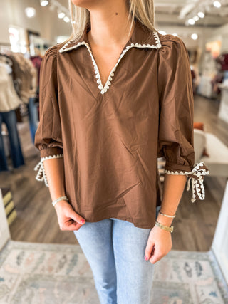 Brown Sweet Stitch Poplin Blouse