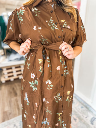 Brown Garden Stroll MIDI Dress