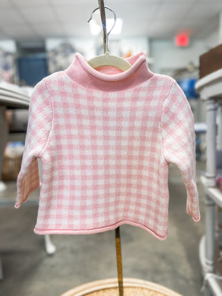 Pink Gingham Rolled Neck Sweater