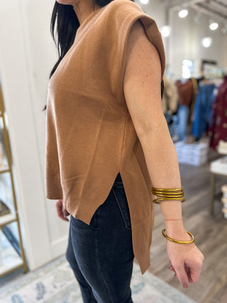 Camel Fall Forward Sleeveless Sweater
