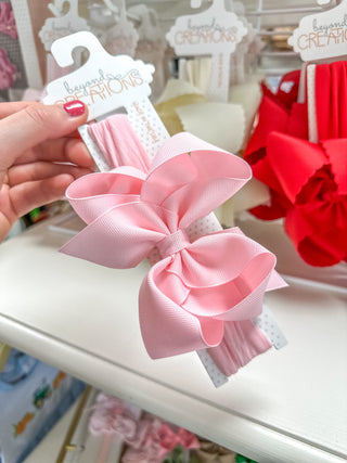 Light Pink Pantyhose Headband Grosgrain Bow