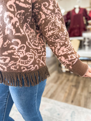 Strawberry Mocha Chateau Knit Fringe Cardigan
