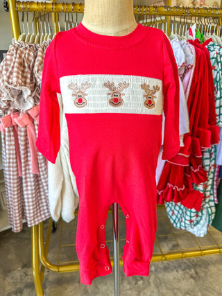 Rudolph Smocked Boys Romper