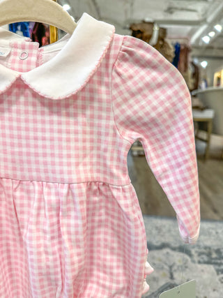 Lucy Pink Mini Checks Collared Long Sleeve Bubble- Magnolia Baby