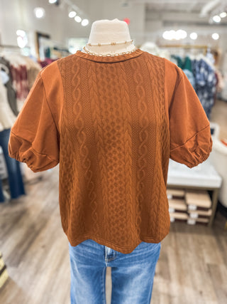 Camel Sweater Days Puff Sleeve Top