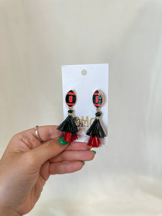 Red/Black Football Spirit Metallic Tassel Earrings