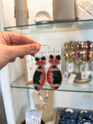 Seed Bead Red & Black Football Earrings
