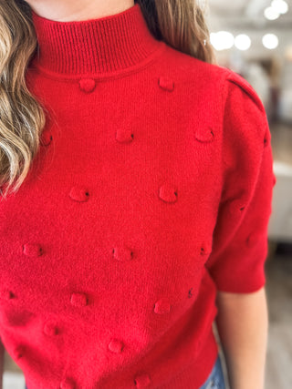 Red Polka Dot Textured Sweater Top