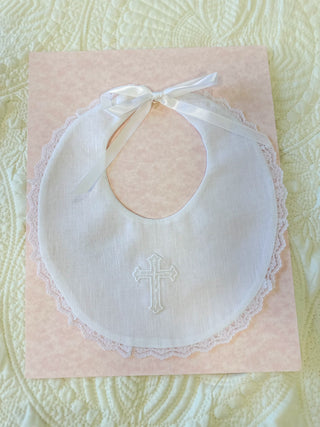 Baby Bib W/ Lace & Cross