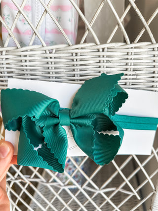Hunter Green Classic Scalloped Headband Bow