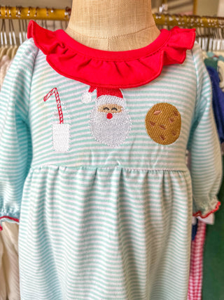 Christmas Santa Candy Cane Cookie Embroidery Baby Girls Striped Romper
