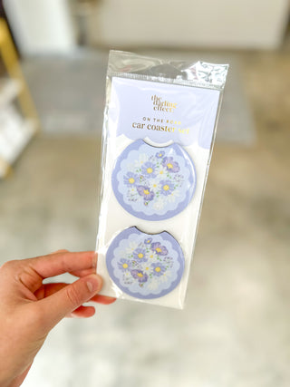 Purple Bouquet Beauty Car Coaster Set