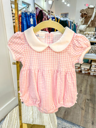 Maria Pink Mini Checks Short Sleeve Bubble- Magnolia Baby