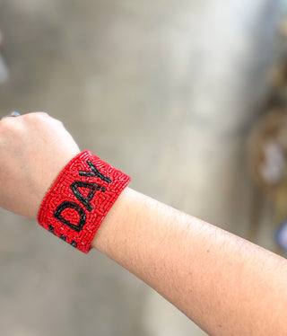 Red & Black Game Day Beaded Snap Bracelet