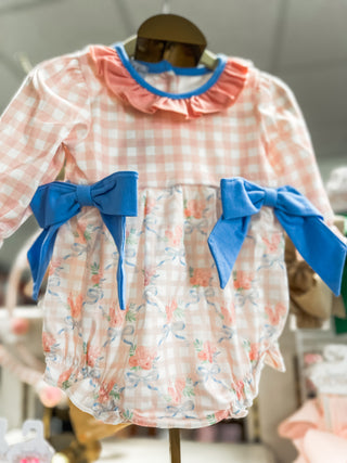 Pink Girly Girl Floral Ruffle Bow Bubble