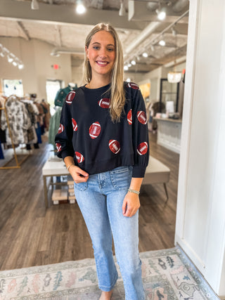 Red & Black Sparkle Football Game Day Sweatshirt