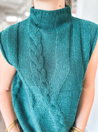 Forest Cozy Cables Knit Sleeveless Sweater