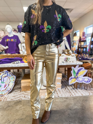 Golden Life High Rise Metallic Gold Cello Straight Leg Jeans