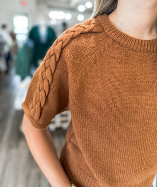 Camel Braided Charm Knit Top