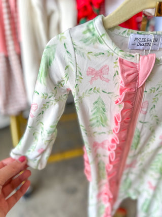 Christmas Tree Wreath Long Sleeve Zip Romper