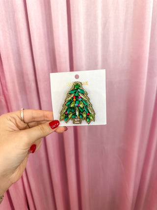 Green & Multi Beaded Christmas Tree Brooch